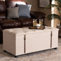 Baxton Studio JY19A212-Beige-Otto Kyra Modern and Contemporary Beige Fabric Upholstered Storage Trunk Ottoman